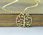 Gold Family Tree Birthstone Necklace