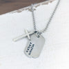 Pewter Dog Tag Name Necklace with Cross