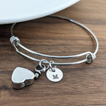 Personalized Cremation Initial Silver Heart Bracelet