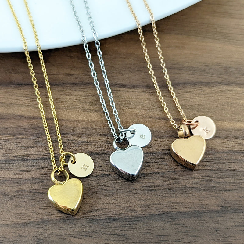 Initial Cremation Heart Urn Necklace