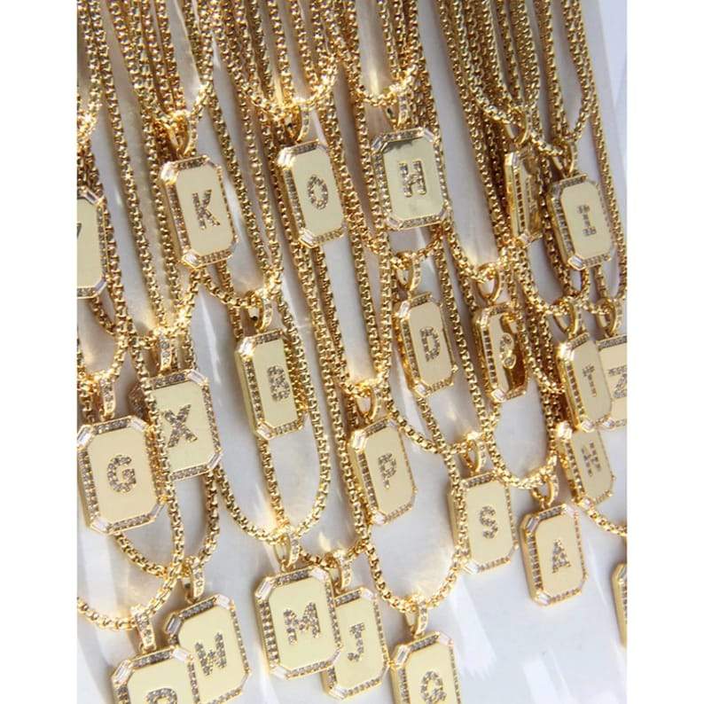 Gold Initial Crystal Charm Necklace