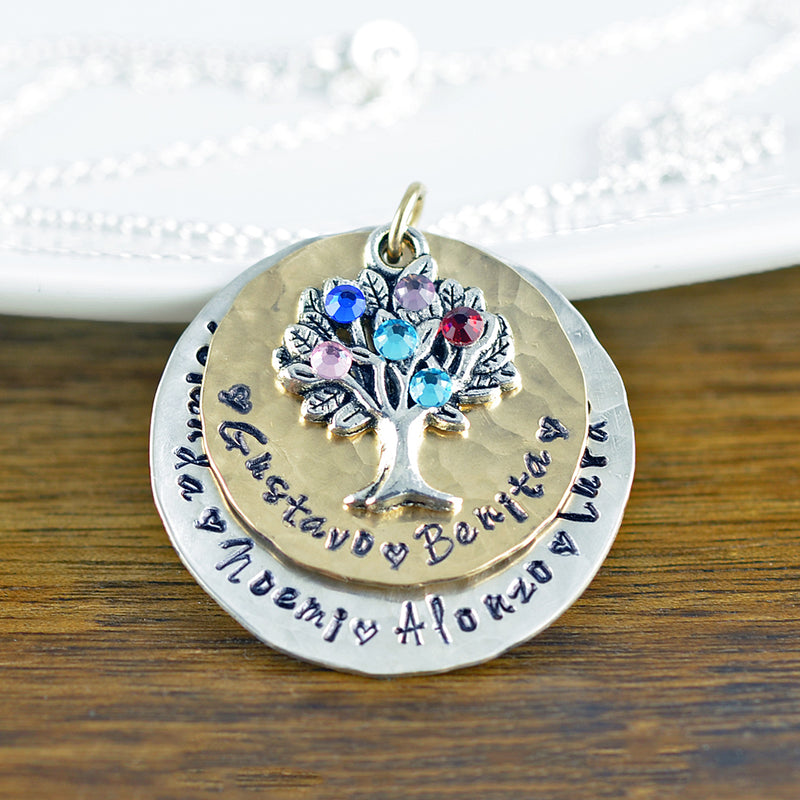Family Tree Name Birthstone Necklace