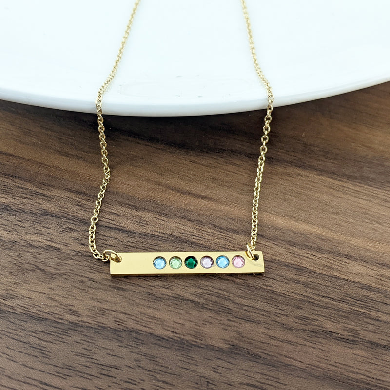 Mother's Baguette Simulated Birthstone Bar Necklace (2-5 Stones) - 20