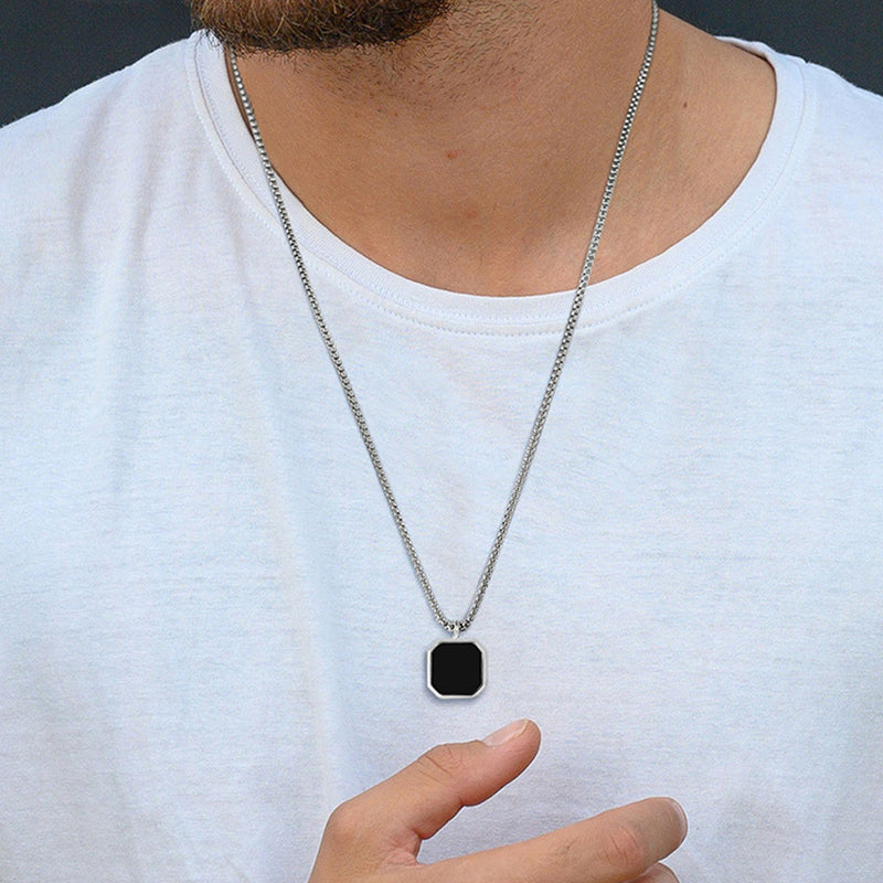 Black Square Necklace for Men