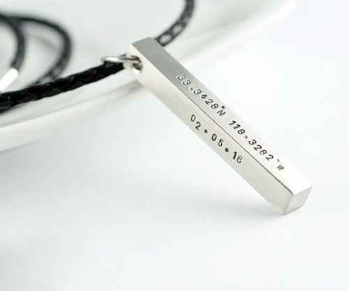 Men's Personalized Leather Bar Necklace
