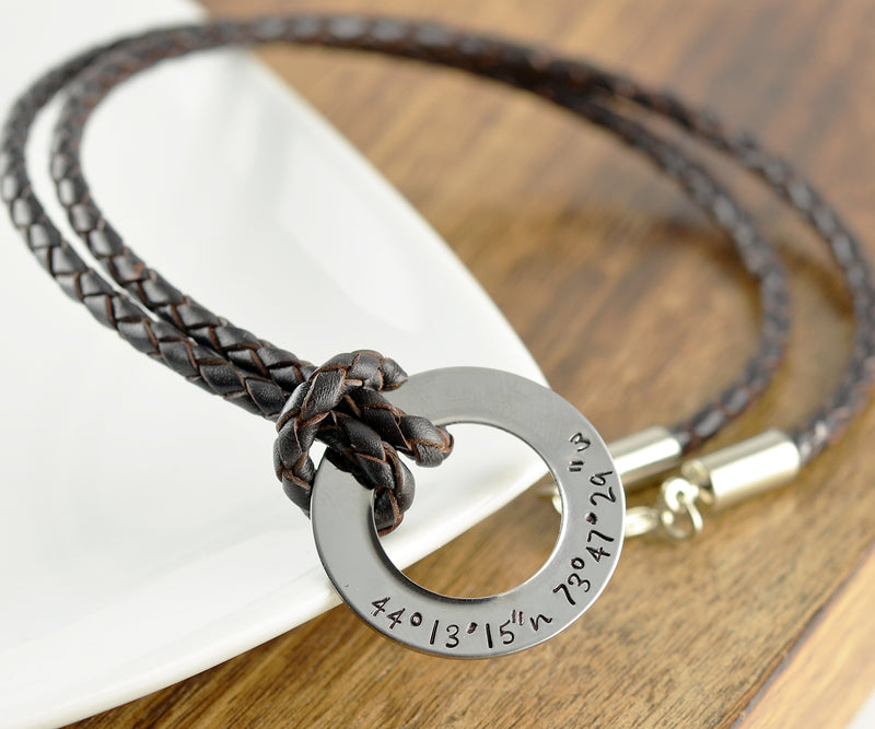 Men's Personalized Leather Washer Necklace
