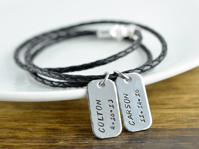 Men's Personalized Dog Tag Leather Necklace