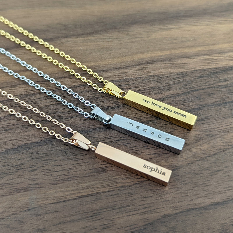 Mother's Vertical 4 Sided Bar Necklace